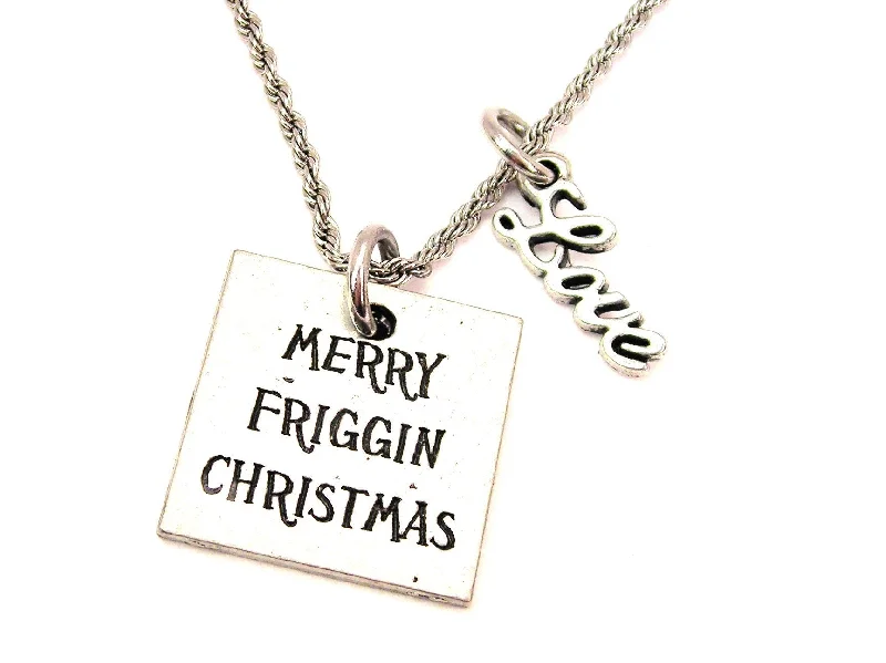 crystal pendant necklaces for women -Merry Friggin Christmas 20" Chain Necklace With Cursive Love Accent