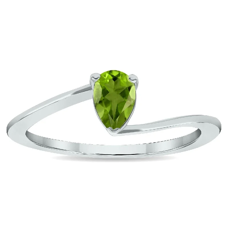 Women's Solitaire Peridot Wave Ring in 10K White Gold