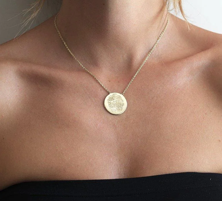 anniversary necklaces for women -Real Fingerprint Memorial / Keepsake Disc Pendant Necklace