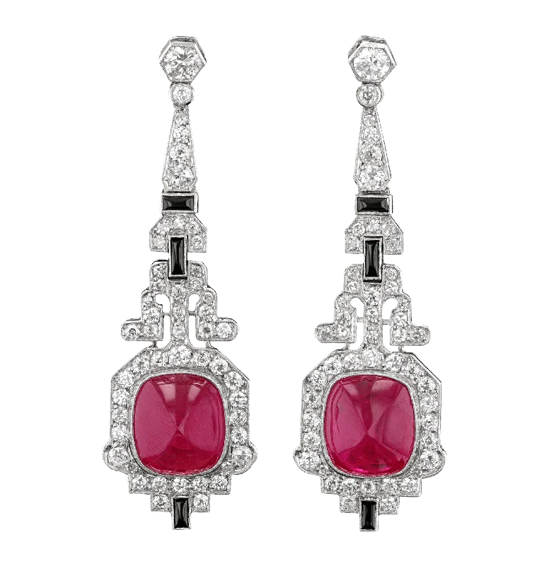 vintage diamond rings -handmade earrings for women -Art Deco Mozambique Ruby Earrings, 20.00 carats