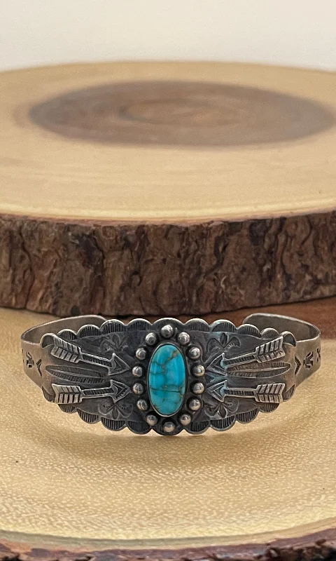 gold-tone bangles for women -PROTECTIVE ARROWS Navajo Fred Harvey Era Silver & Turquoise Cuff