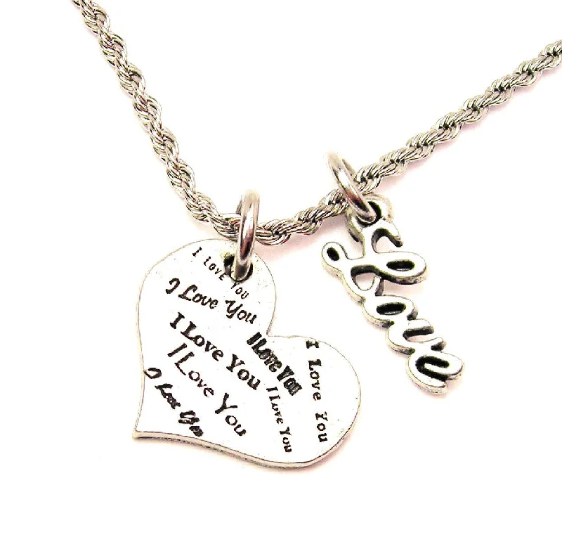 classic necklaces for women -I Love You I Love You Heart 20" Chain Necklace With Cursive Love Accent