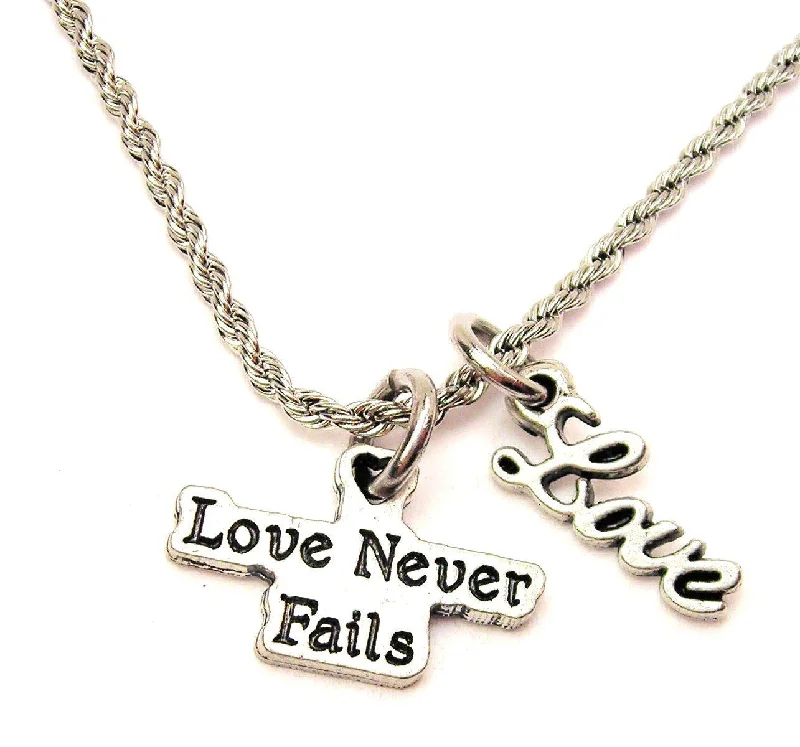 romantic necklaces for women -Love Never Fails 20" Chain Necklace With Cursive Love Accent