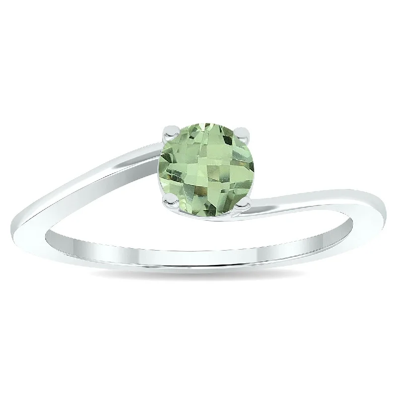 Women's Solitaire Green Amethyst Wave Ring in 10K White Gold