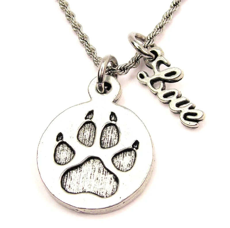 personalized initial necklaces -Paw With Nails 20" Chain Necklace With Cursive Love Accent