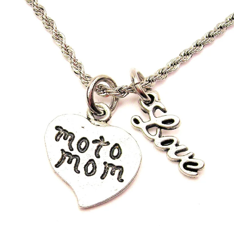 personalized necklaces for women -Moto Mom 20" Chain Necklace With Cursive Love Accent