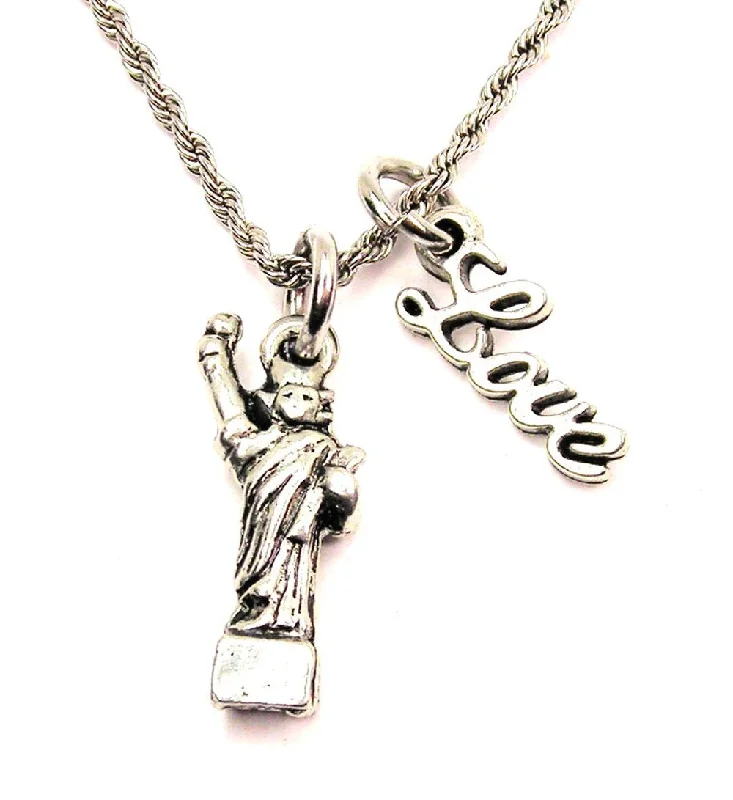 butterfly necklaces for women -Statue Of Liberty 20" Chain Necklace With Cursive Love Accent