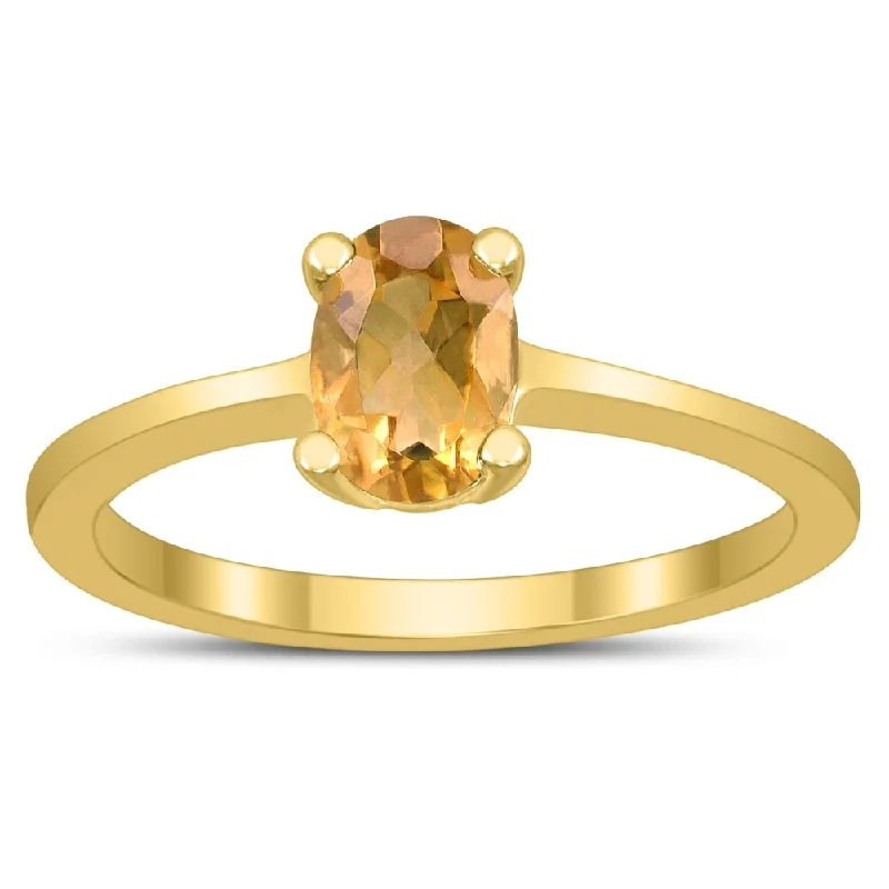 Oval Solitaire 7X5MM Citrine Ring in 10K Yellow Gold