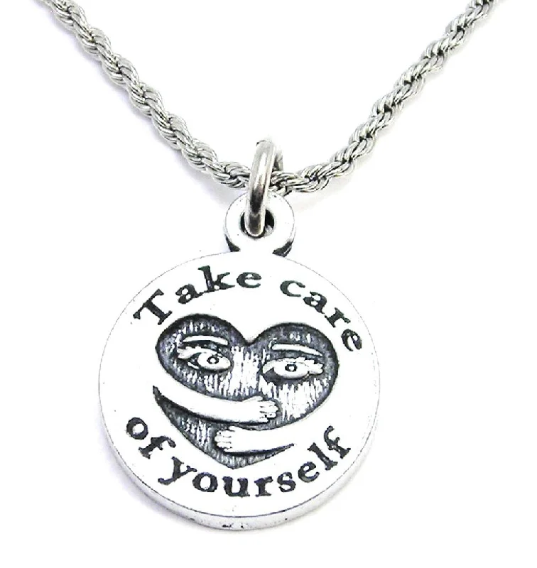 bridal necklaces for women -Take Care Of Yourself Self Hug Heart Single Charm Necklace