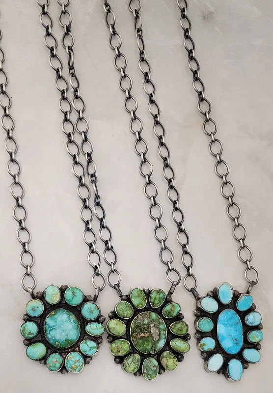 boho necklaces for women -Sterling Silver Sonoran Gold & Mountain Turquoise Cluster Adjustable Necklace