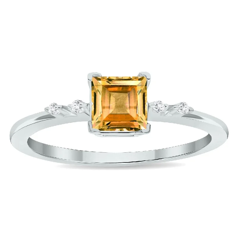 Women's Citrine and Diamond Sparkle Ring in 10K White Gold