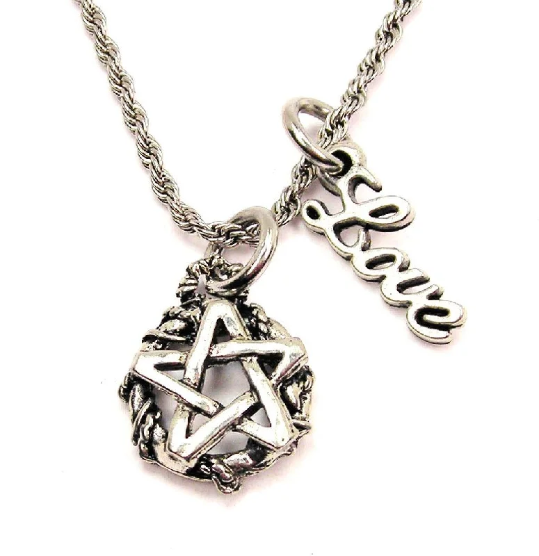 rose gold necklaces for women -Gothic Pentacle 20" Chain Necklace With Cursive Love Accent