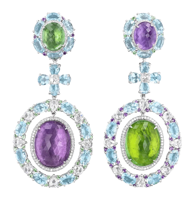 wedding rings for couples -floral earrings for women -Tourmaline, Aquamarine, Amethyst and Tsavorite Garnet Earrings