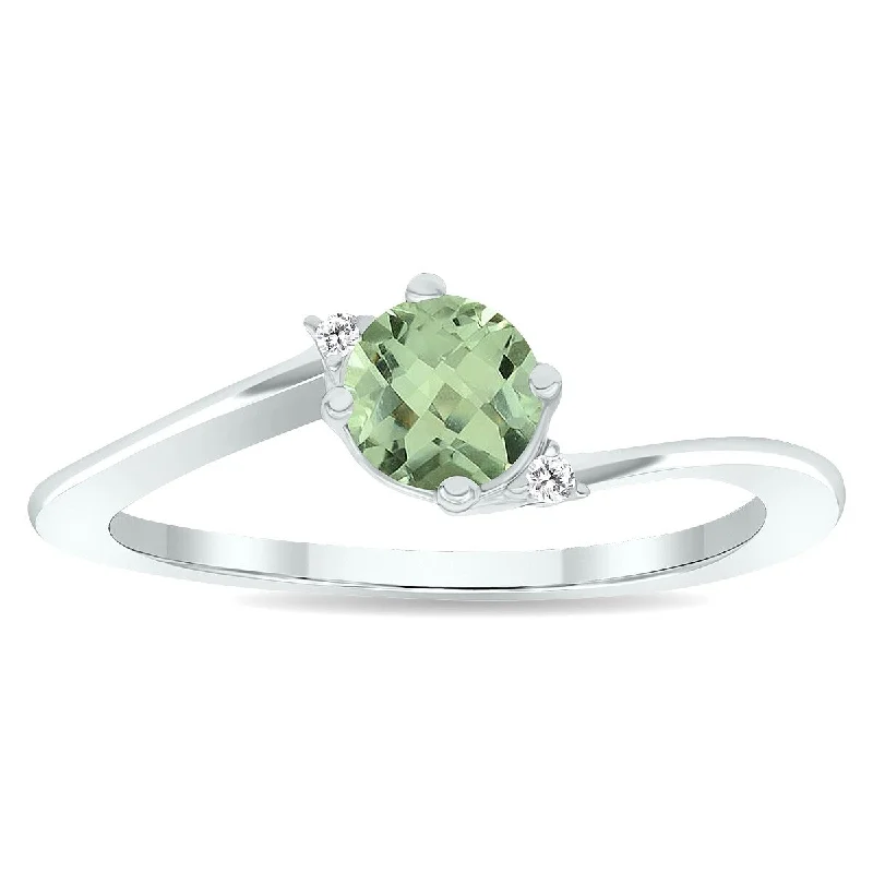 Women's Green Amethyst and Diamond Wave Ring in 10K White Gold