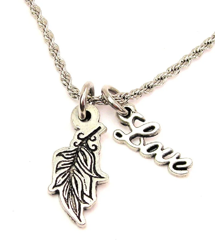 sapphire necklaces for women -Angel Feather 20" Chain Necklace With Cursive Love Accent