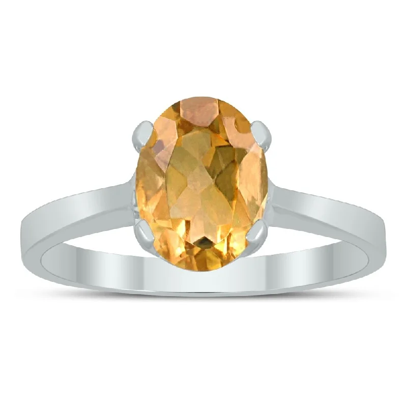 Oval Solitaire 8X6MM Citrine Ring in 10K White Gold