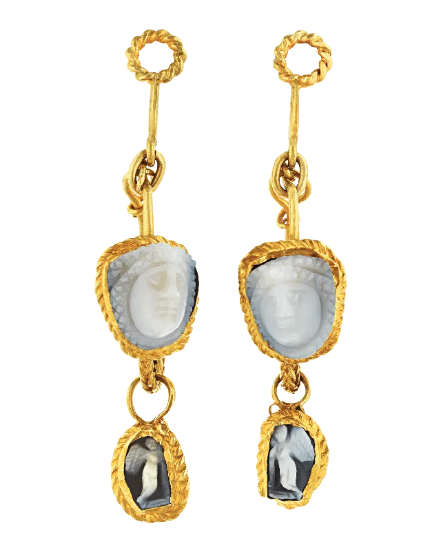 wedding rings with multiple stones -colored gemstone earrings for women -Ancient Roman Medusa Intaglio Earrings