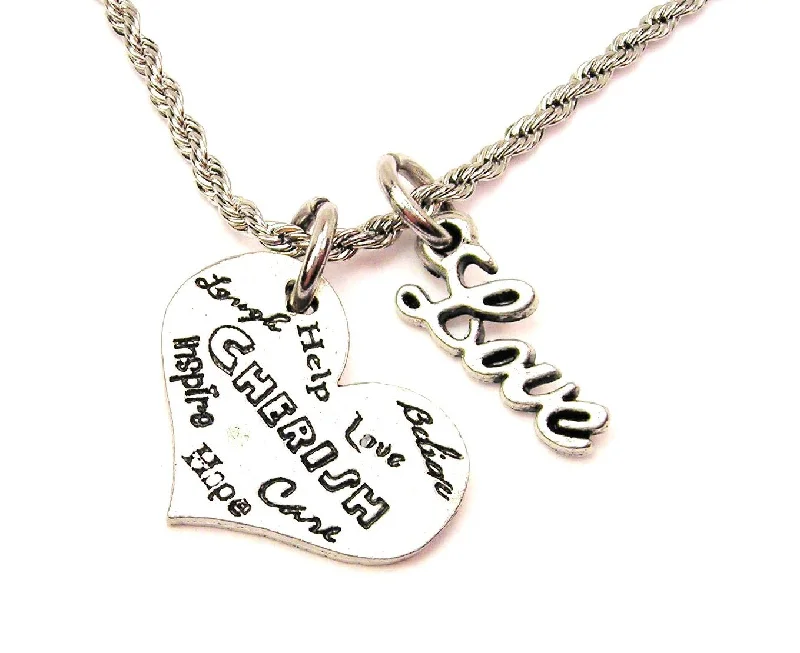 anniversary necklaces for women -Cherish Love Hope Laugh Inspire 20" Chain Necklace With Cursive Love Accent