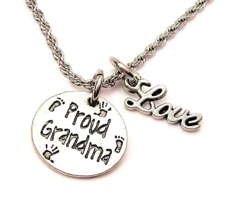 luxury necklaces for brides -Proud Grandma 20" Chain Necklace With Cursive Love Accent