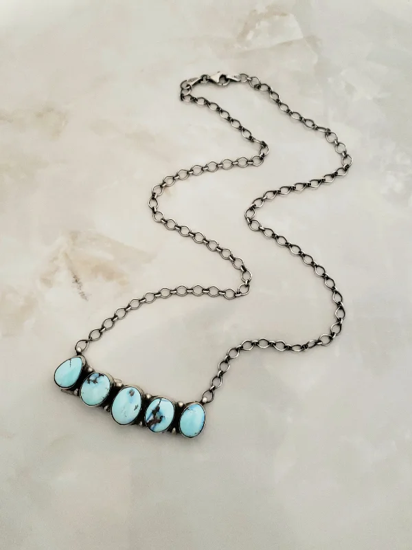 fashion statement necklaces for women -Stamped Sterling Silver Golden Hills Turquoise 5 Stone Necklace