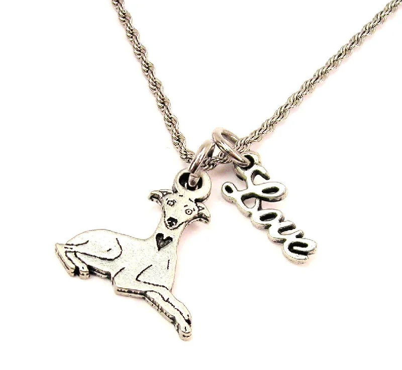 gemstone drop necklaces -Sitting Greyhound 20" Chain Necklace With Cursive Love Accent