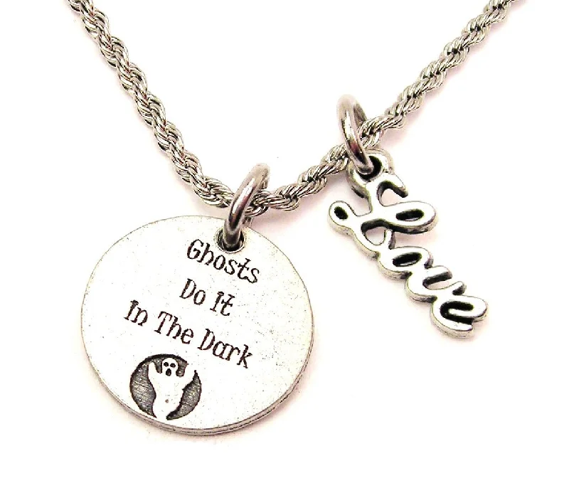 sapphire necklaces for women -Ghosts Do It In The Dark 20" Chain Necklace With Cursive Love Accent