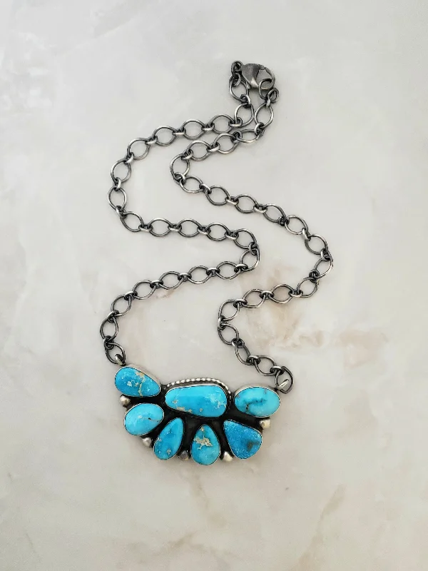 vintage gold necklaces for women -Stamped Sterling Silver Turquoise Half Cluster Necklace