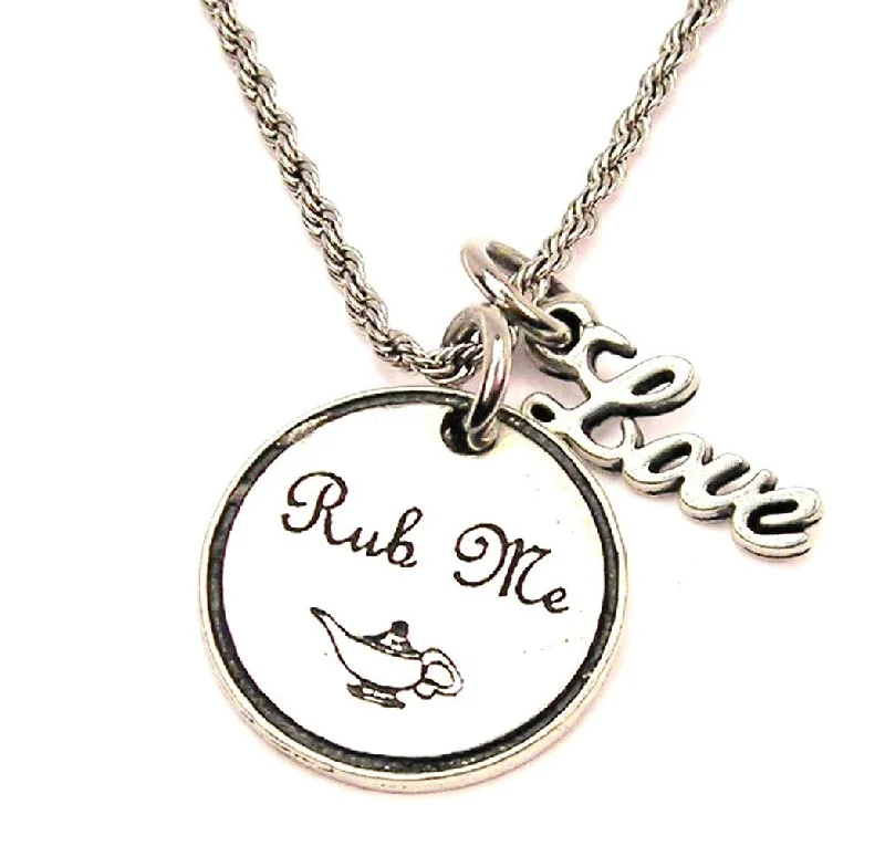 silver chain necklaces for women -Rub Me Genie Lamp 20" Chain Necklace With Cursive Love Accent