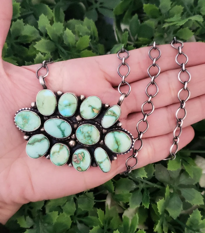 boho chic necklaces for women -Stamped Sterling Silver Turquoise Necklace