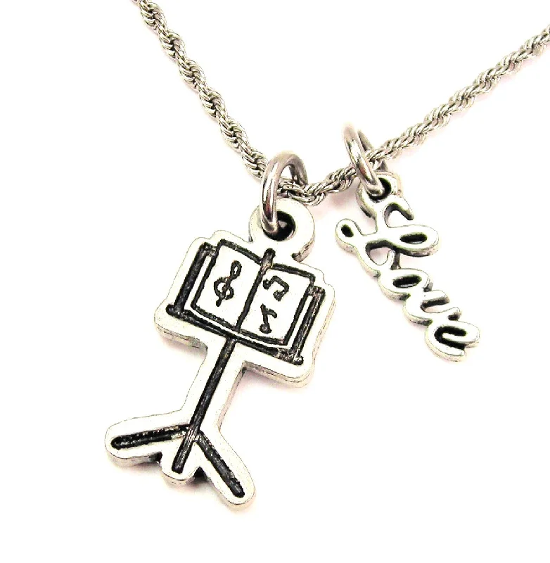 vintage necklaces for women -Sheet Music On Stand 20" Chain Necklace With Cursive Love Accent