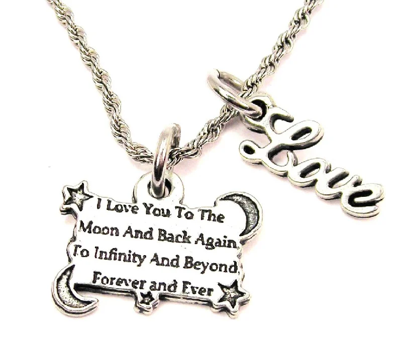 rose gold choker necklaces -I Love You To The Moon And Back Again To Infinity And Beyond 20" Chain Necklace With Cursive Love Accent