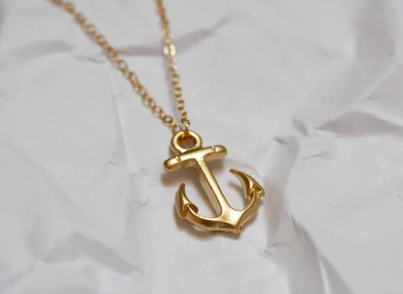 gemstone pendant necklaces for women -Gold Anchor Necklace