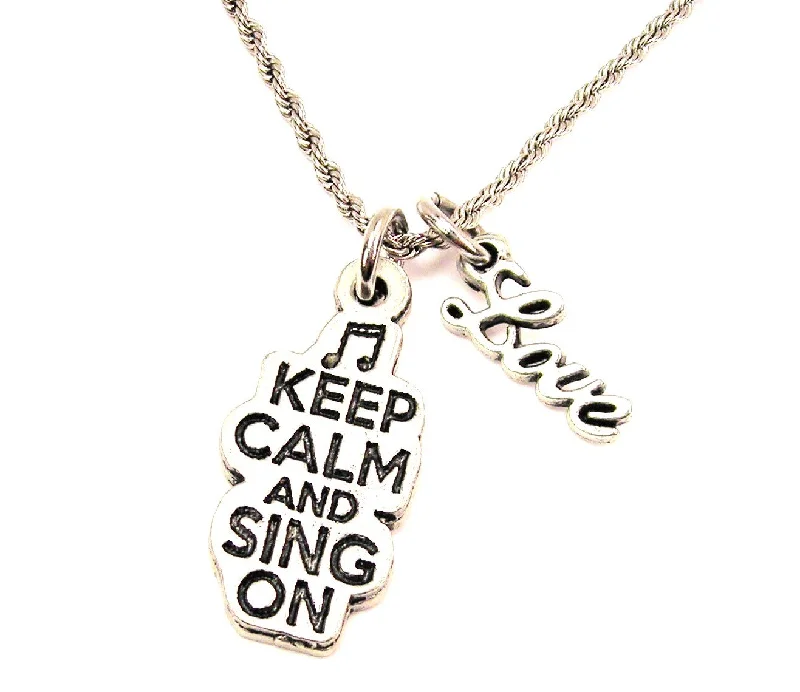 diamond necklaces for women -Keep Calm And Sing On 20" Chain Necklace With Cursive Love Accent