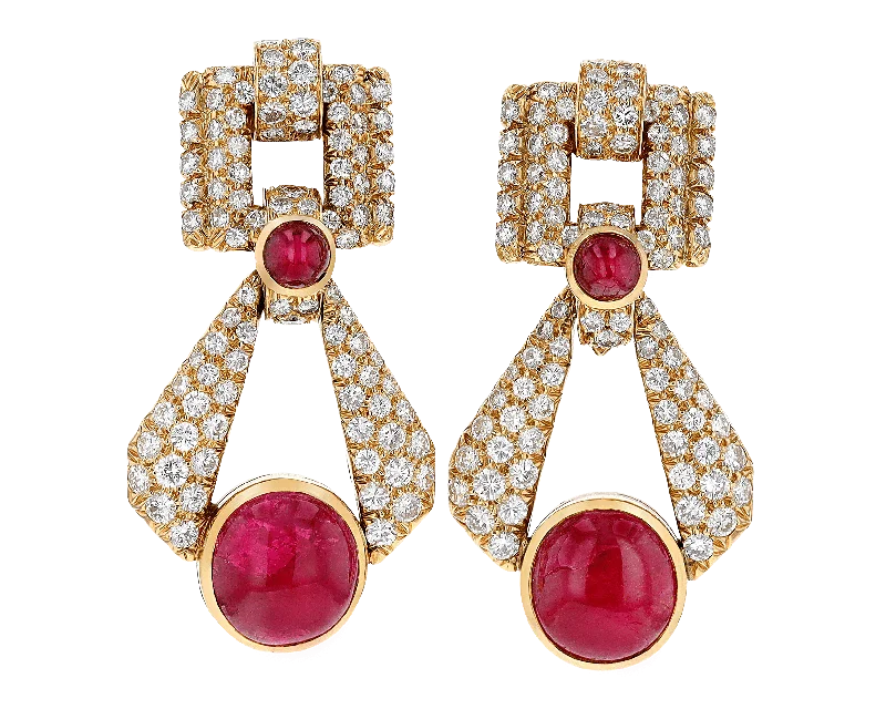 large statement rings for women -designer earrings for women -David Webb Cabochon Ruby and Diamond Earrings