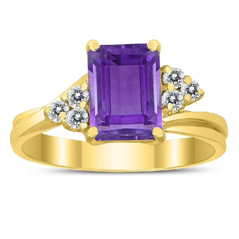 8X6MM Amethyst and Diamond Twist Ring in 10K Yellow Gold