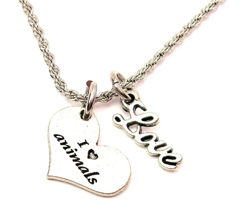 sapphire necklaces for women -I Love Animals 20" Chain Necklace With Cursive Love Accent