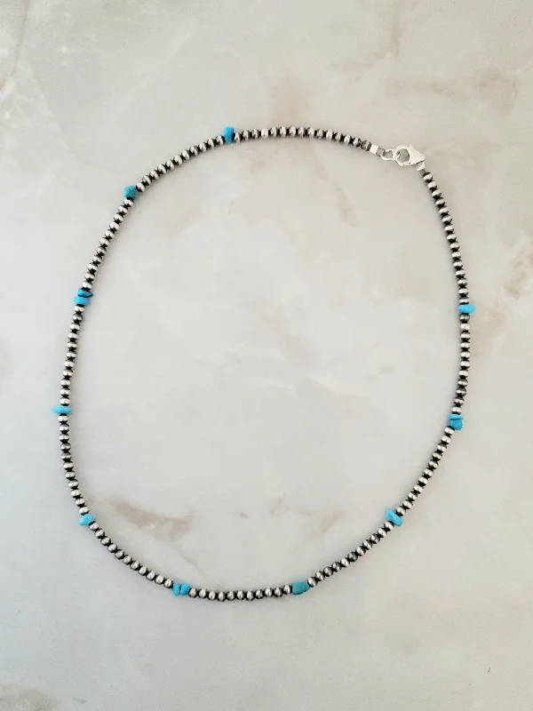 bridal choker necklaces -Sterling Silver Navajo Pearl & Turquoise Beaded Necklace