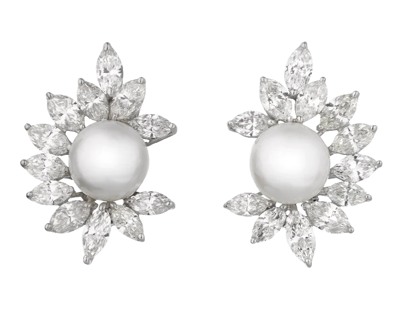 wedding rings for couples -floral earrings for women -South Sea Pearl and Diamond Climber Earrings