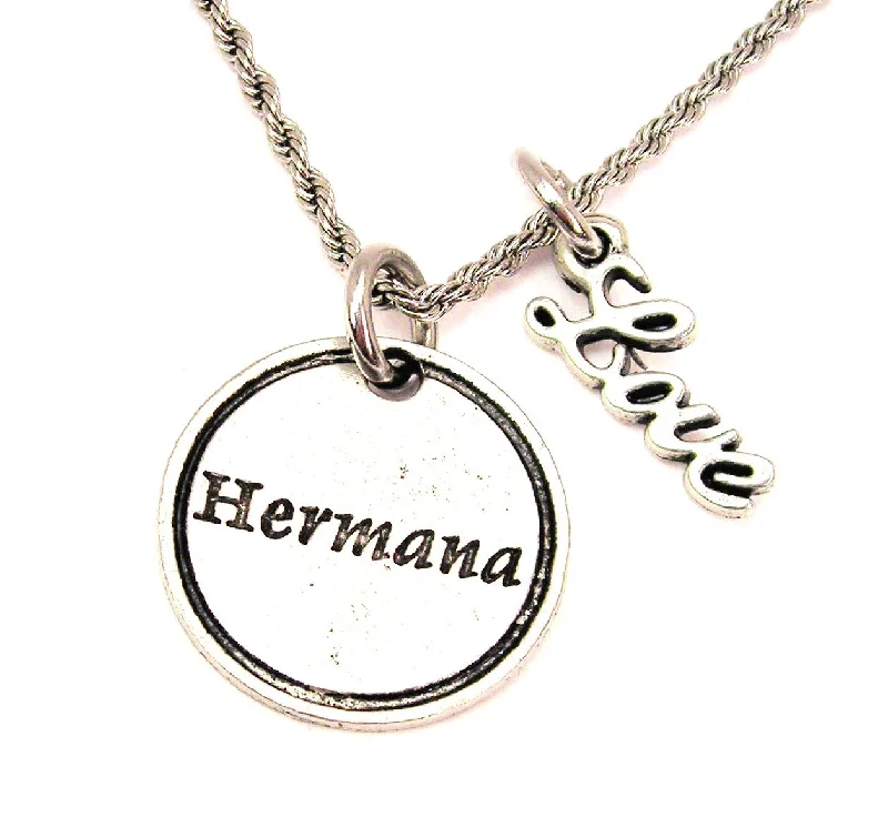 gold heart-shaped necklaces -Hermana Sister 20" Chain Necklace With Cursive Love Accent