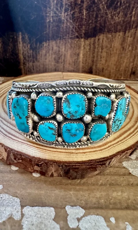 adjustable gold bracelets for women -HEAVY METAL Navajo Turquoise Nugget and Sterling Silver Cuff 58g