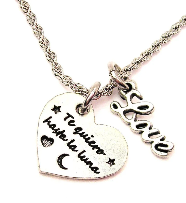 luxurious necklaces for women -Te Quiero Hasta La Luna 20" Chain Necklace With Cursive Love Accent