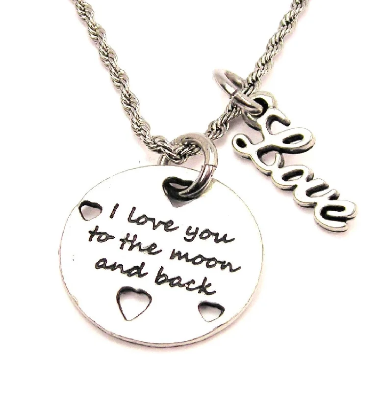 vintage pendant necklaces -I Love You To The Moon And Back With Hearts 20" Chain Necklace With Cursive Love Accent