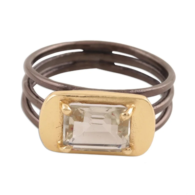 NOVICA Modern Prism, Gold accented prasiolite single-stone ring