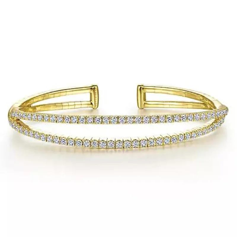 diamond tennis bangles -14K Yellow Gold 1.57cttw SI2 G-H Split Diamond Cuff by Gabriel