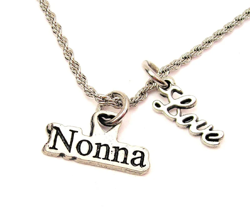 bridal choker necklaces -Nonna 20" Chain Necklace With Cursive Love Accent