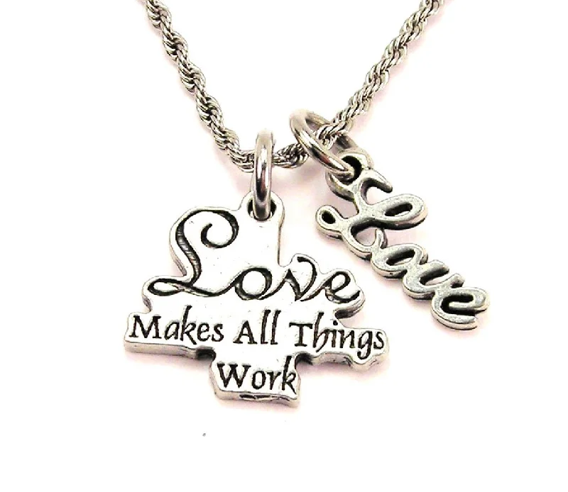 crystal pendant necklaces for women -Love Makes All Things Work 20" Chain Necklace With Cursive Love Accent