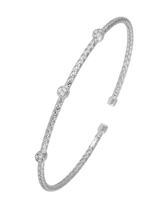 women's silver bracelets -Sterling Silver 2mm Mesh Cuff with CZ