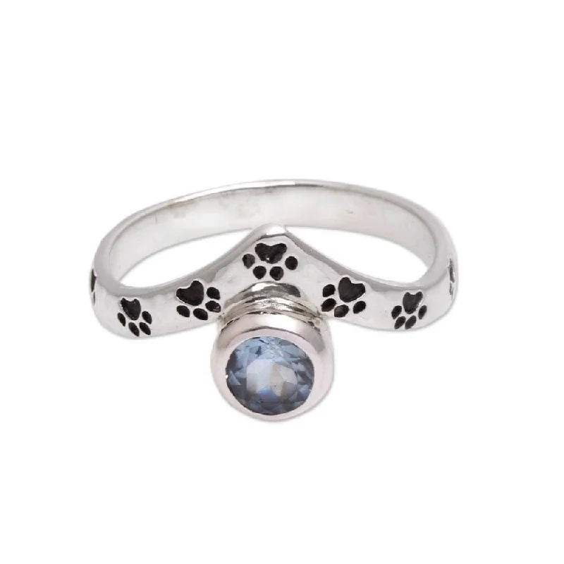 NOVICA Puppy Chevron, Blue topaz cocktail ring