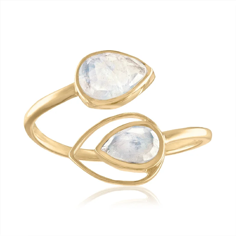 BYPASS RING WITH MOONSTONE AND DIAMONDS