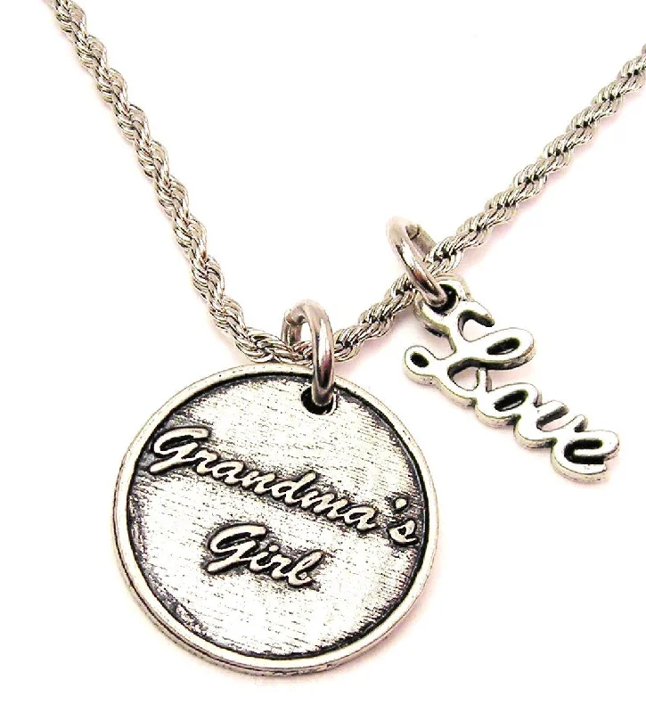 trendy necklaces for women -Grandma's Girl 20" Chain Necklace With Cursive Love Accent